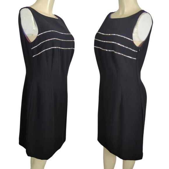 Vintage‎ CDC Black Sleeveless Cocktail Dress Rhinestone Embellishments Size 10 - Picture 2 of 15